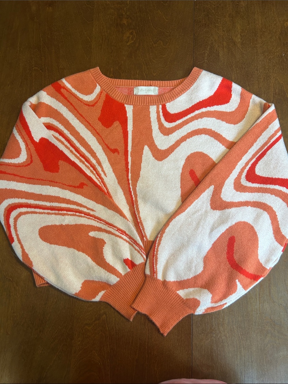 Altar'd State Orange and Cream Swirl Crewneck Sweater